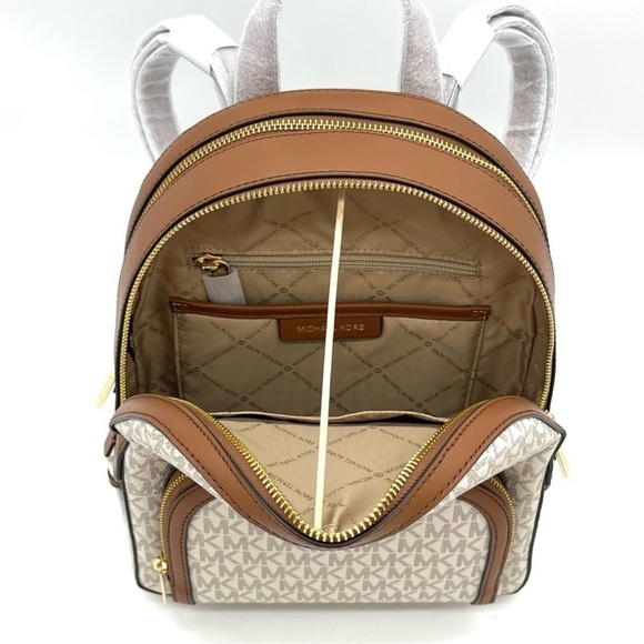 Michael Kors Jaycee Medium Zip Packet Backpack Vanilla/Brown (NWT) - Picture 9 of 11